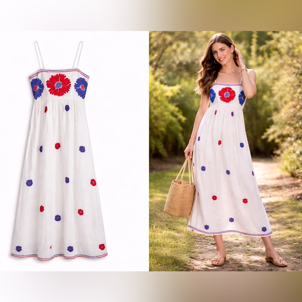 Nimo With Love Embroidered Cotton Maxi SunDress Boho Cottagecore Floral XS